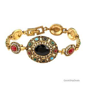 Vintage Turkish Bangle Bracelet Bohemian Antique Gold Link 18-20cm